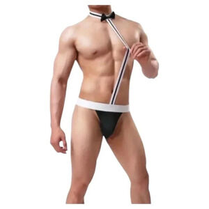 Mens Black and White Sexy Bowtie Underwear, Outfits for Men, Sexy Outfits Men